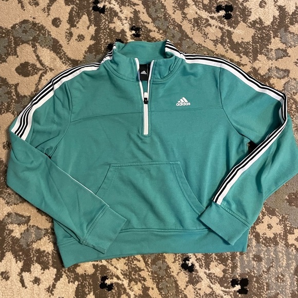 3/$25 Adidas Teal Blue White Pin Striped Pullover Size Medium - Picture 4 of 5